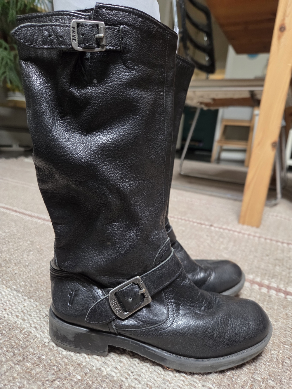 Frye Black Leather Engineer Boots